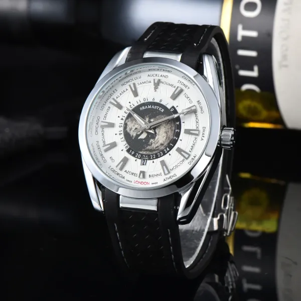Omega Seamaster Worldtimer White Dial Black Rubber Strap Mechanical Watch - 1