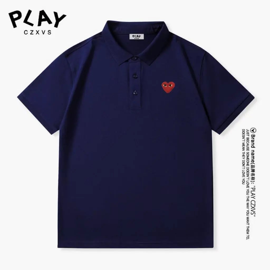 Comme des Garçons Play Heart Embroidered Navy Polo Polo Shirt