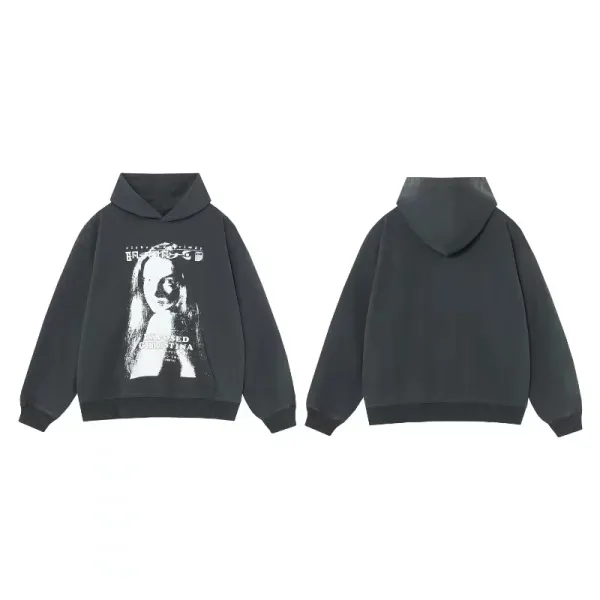 Design Graphic Print Hoodie Charcoal Gray Hoodie - 1