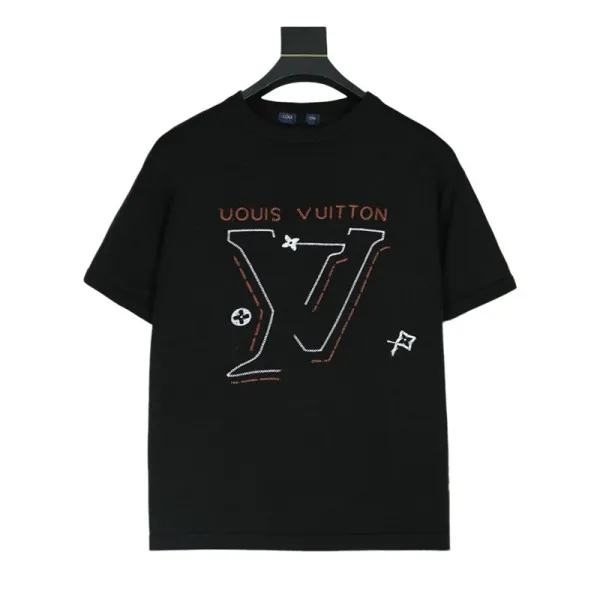 Louis Vuitton LV Logo Embroidered Black T-Shirt - 1