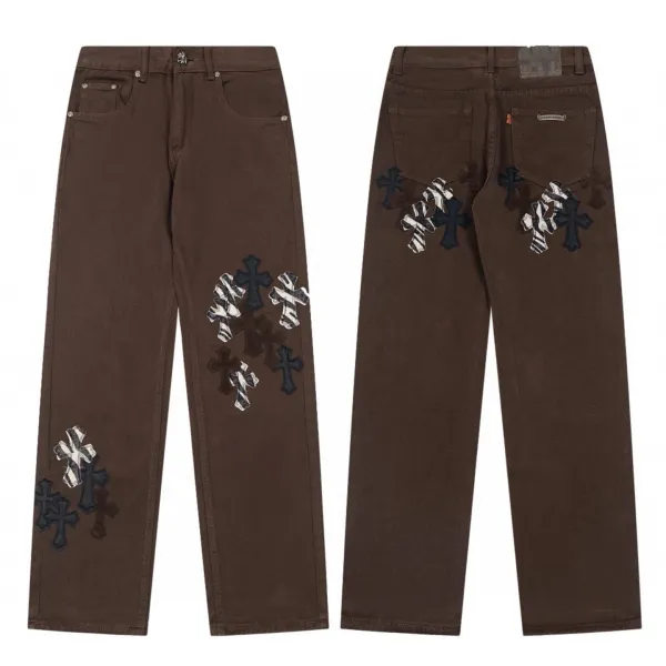 Chrome Hearts Cross-Embroidered Brown Denim Jeans - 1
