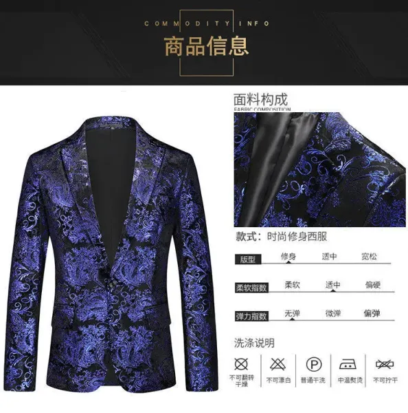 Design Paisley Jacquard Blazer Blue Black Outerwear.blazer - 3