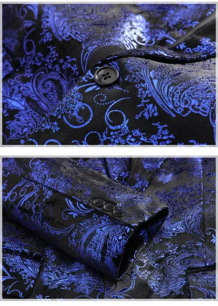 Design Paisley Jacquard Blazer Blue Black Outerwear.blazer - 11