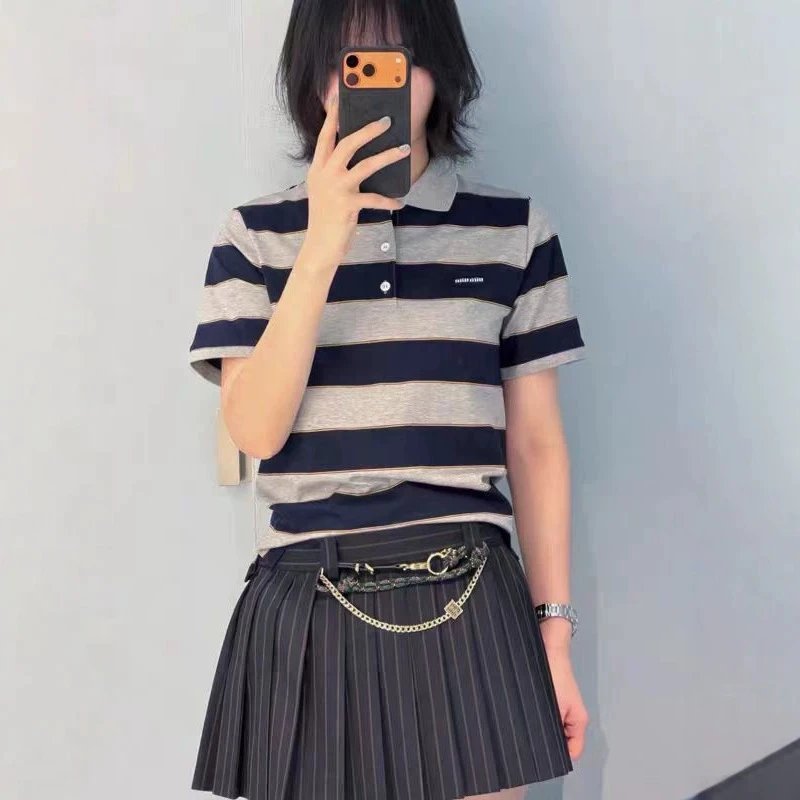 Fred Perry Striped Polo Shirt Navy Gray Women's Polo Tops Polo - 2