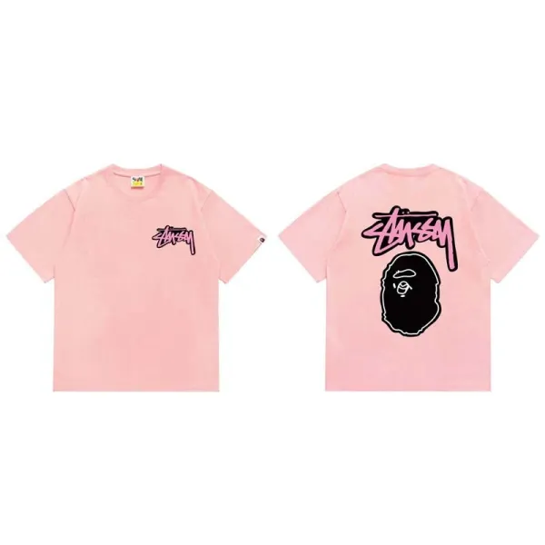 Stussy x A Bathing Ape Pink Graphic T-Shirt - 1