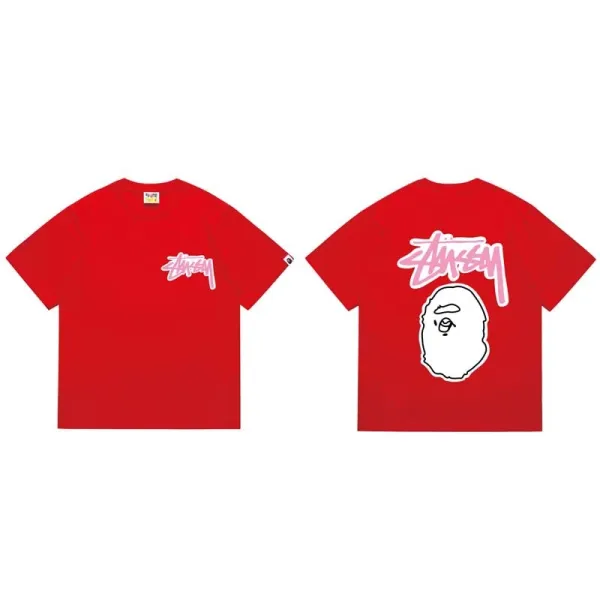 Stussy x A Bathing Ape Logo Tee Red T-Shirt - 1