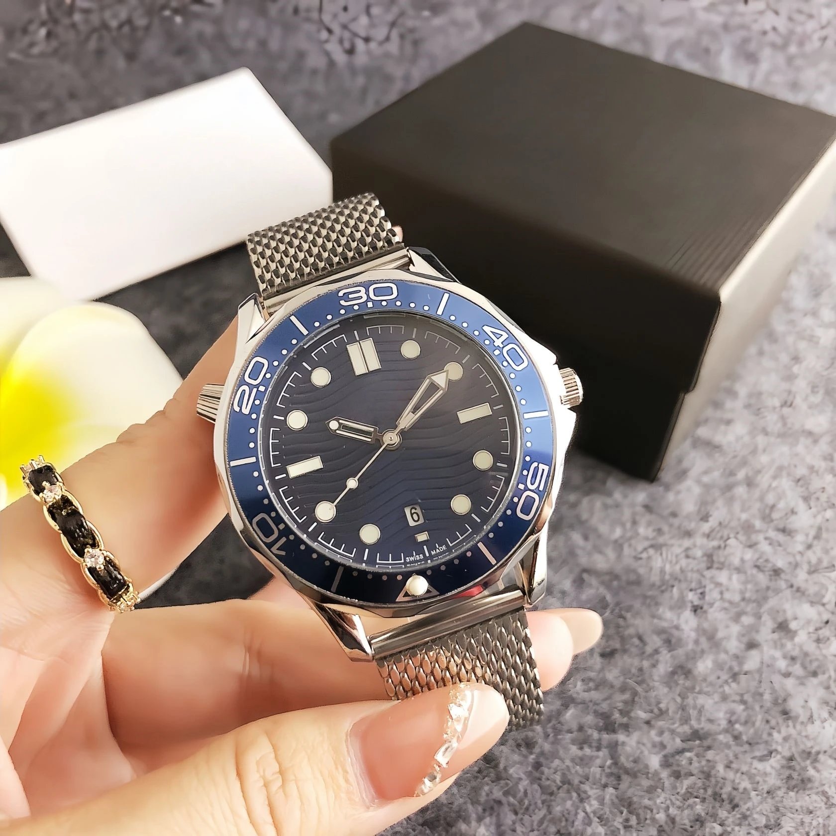 Omega Seamaster Diver 300M Blue Dial Stainless Steel Mesh Watch Watches - 2