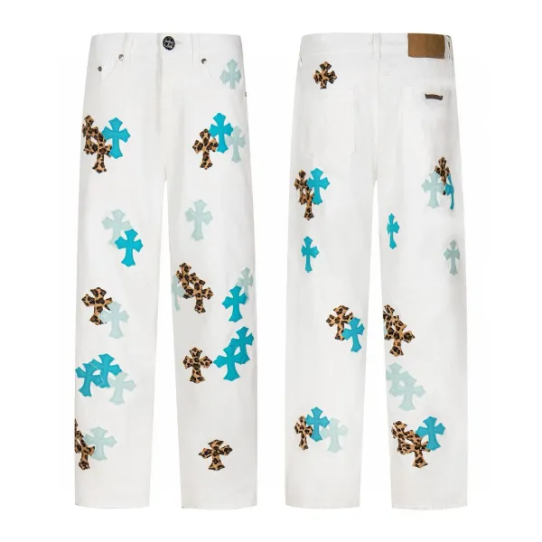 Chrome Hearts White Cross-Embroidered Straight-Leg Jeans - 6