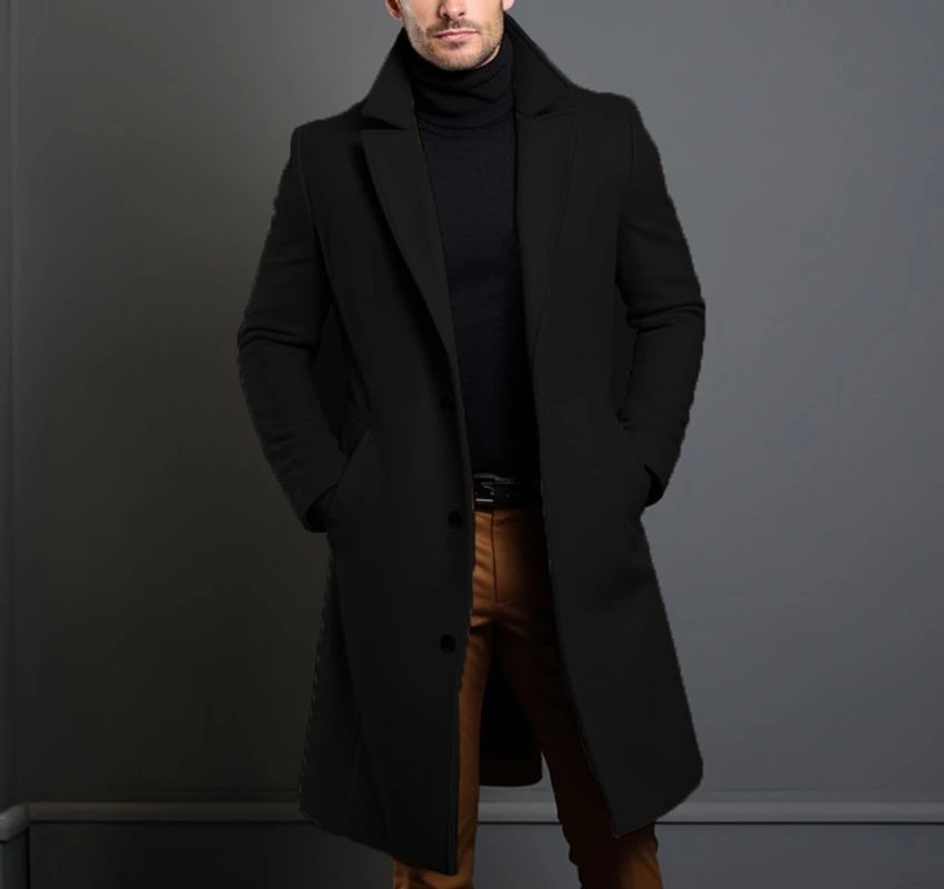 Design Classic Notch-Lapel Wool Blend Coat Navy Outerwear.coat - 5