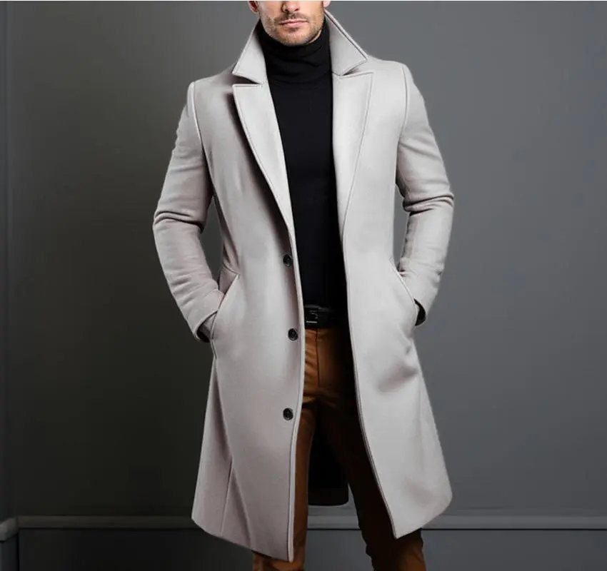 Design Classic Notch-Lapel Wool Blend Coat Navy Outerwear.coat - 8