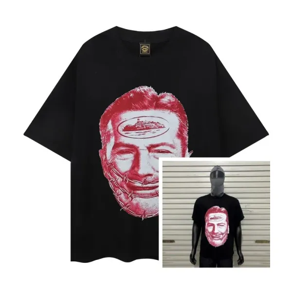 Design Face Print Oversized T-Shirt Black - 1