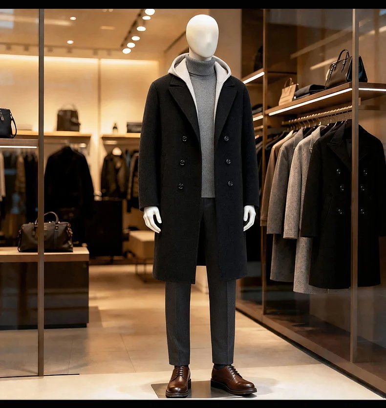 Design Double-Breasted Wool Coat Gray Men's Overcoat Outerwear.coat - 8