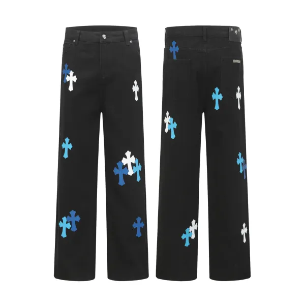 Chrome Hearts Cross-Embellished Wide-Leg Jeans Blue - 3