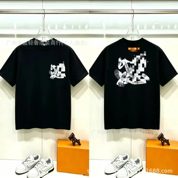 Design Graphic Print Black T-Shirt with Pixelated Logo - 1