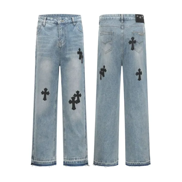 Chrome Hearts Cross-Embellished Wide-Leg Jeans Blue - 5