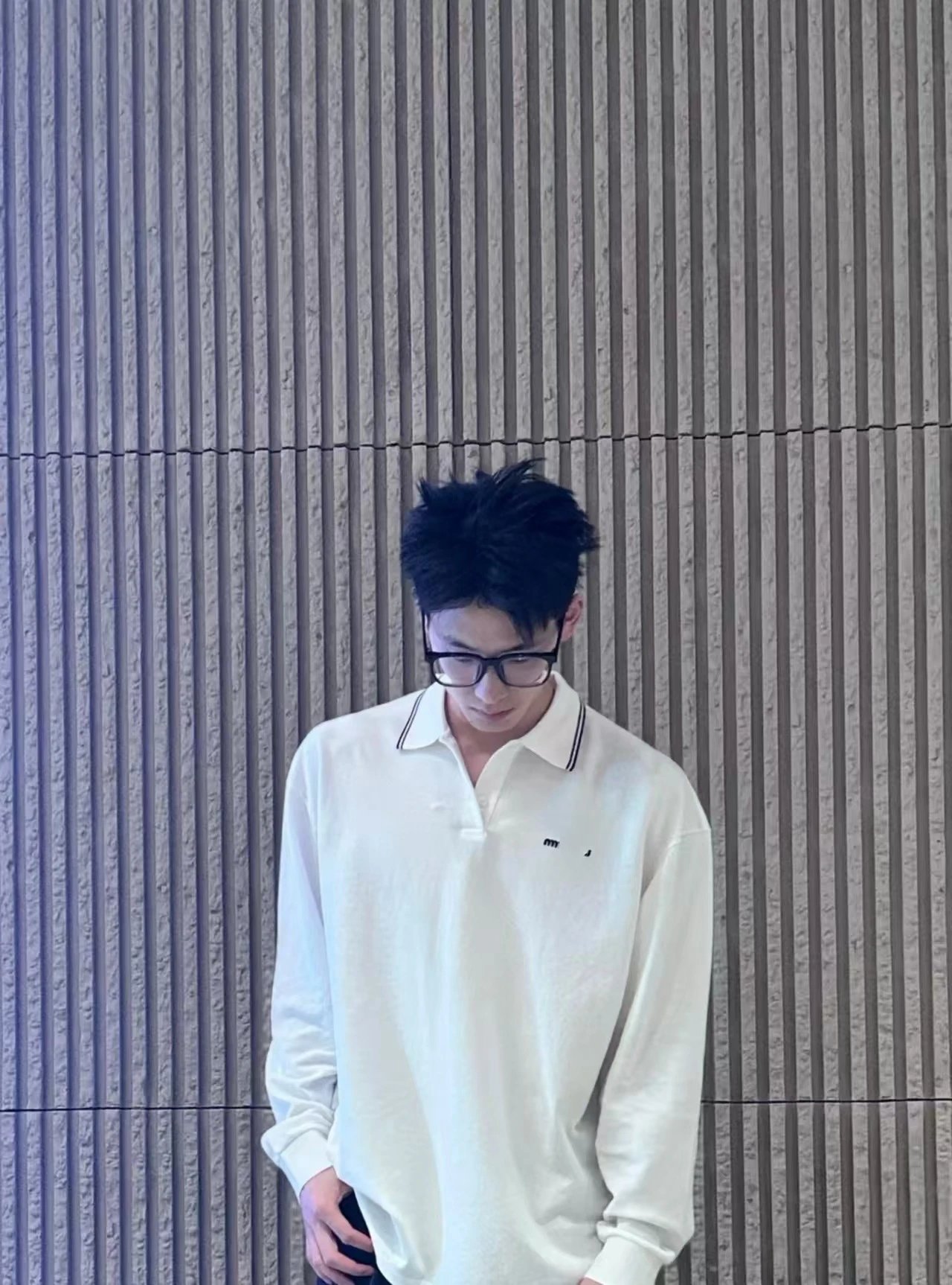 Thom Browne Polo Shirt White with Navy Pleated Skirt and Tabi Sneakers - 5