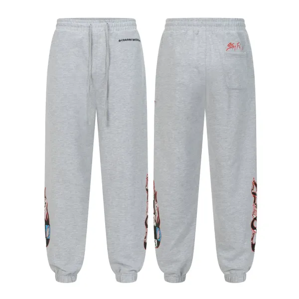 Chrome Hearts Flame Print Sweatpants Gray - 1