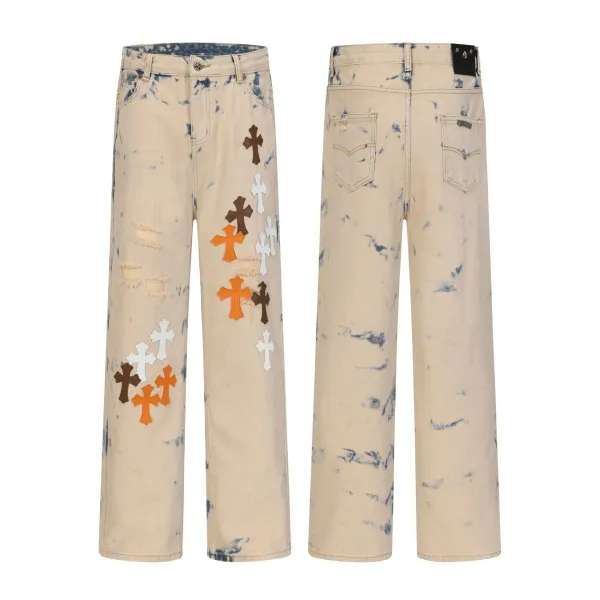 Chrome Hearts Cross Patch Distressed Bleach Wash Jeans - 1