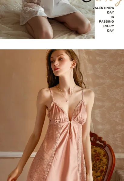 Design Front-Open Lace Sleepwear Set Black - 17