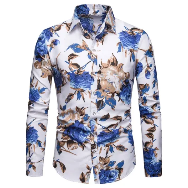 Design Floral Print Long Sleeve Button-Up Shirt Black - 3