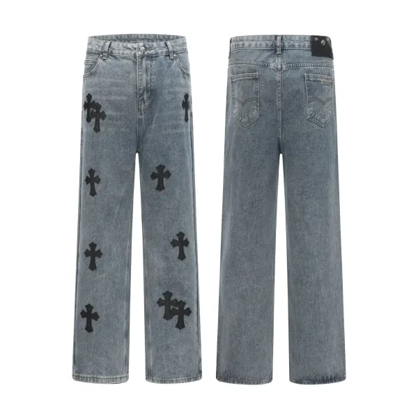 Chrome Hearts Cross-Embellished Wide-Leg Jeans Blue - 4