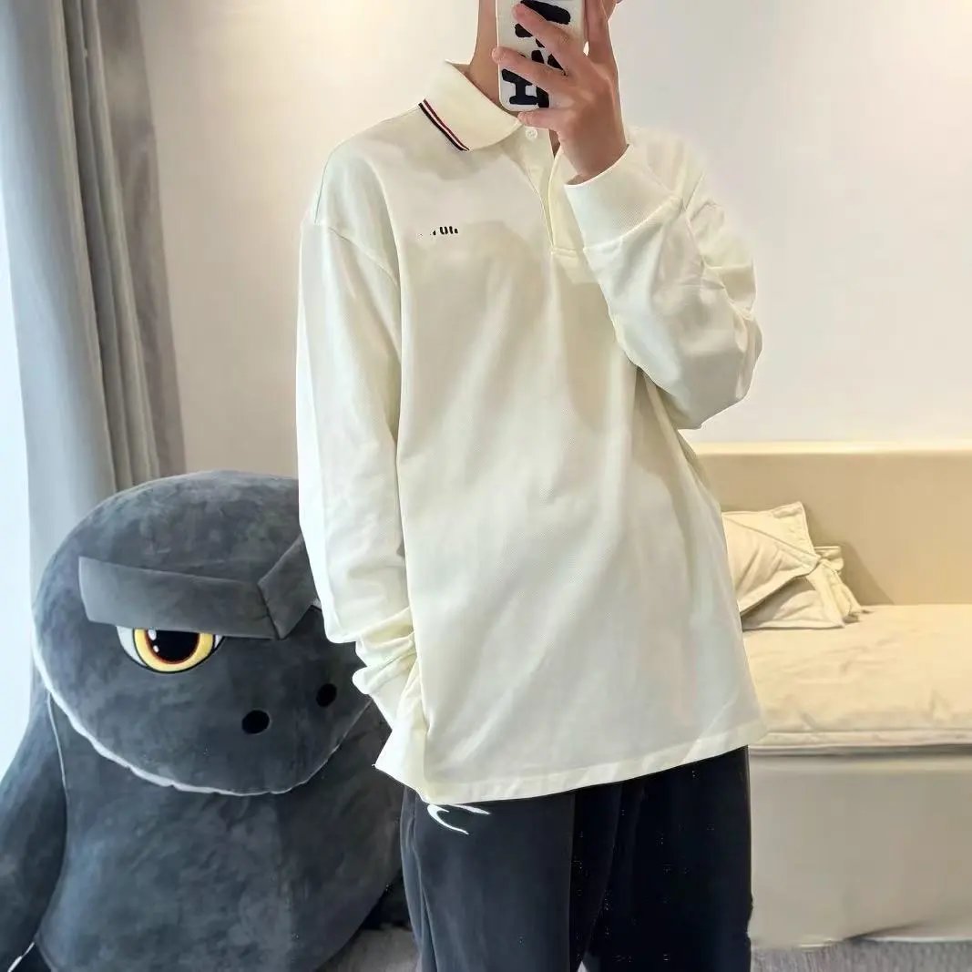Miu Miu Long Sleeve Polo Shirt White Tops.polo - 7