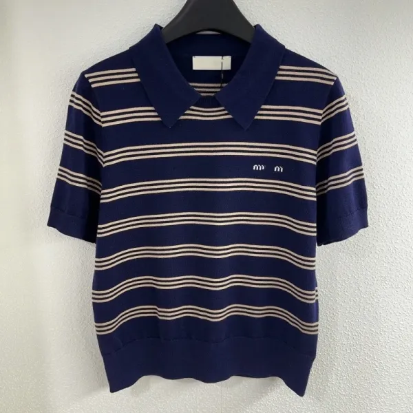 MM6 Maison Margiela Maison Margiela MM6 Striped Knit Polo Navy Polo Shirt - 1