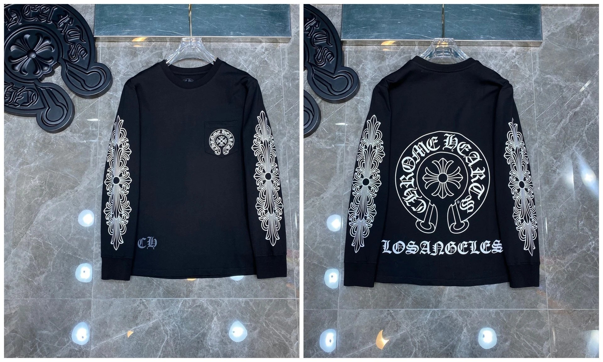 Chrome Hearts Cross Embroidery Long Sleeve Tee Black T-Shirts - 37