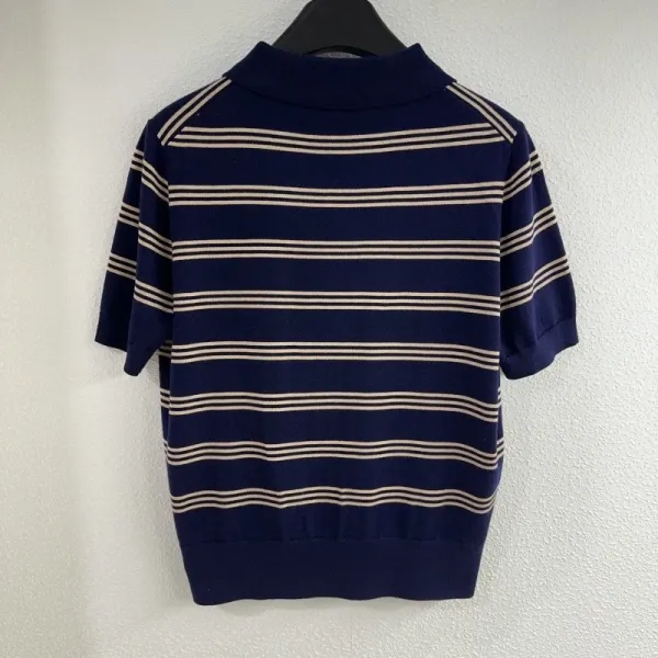 MM6 Maison Margiela Maison Margiela MM6 Striped Knit Polo Navy Polo Shirt - 8