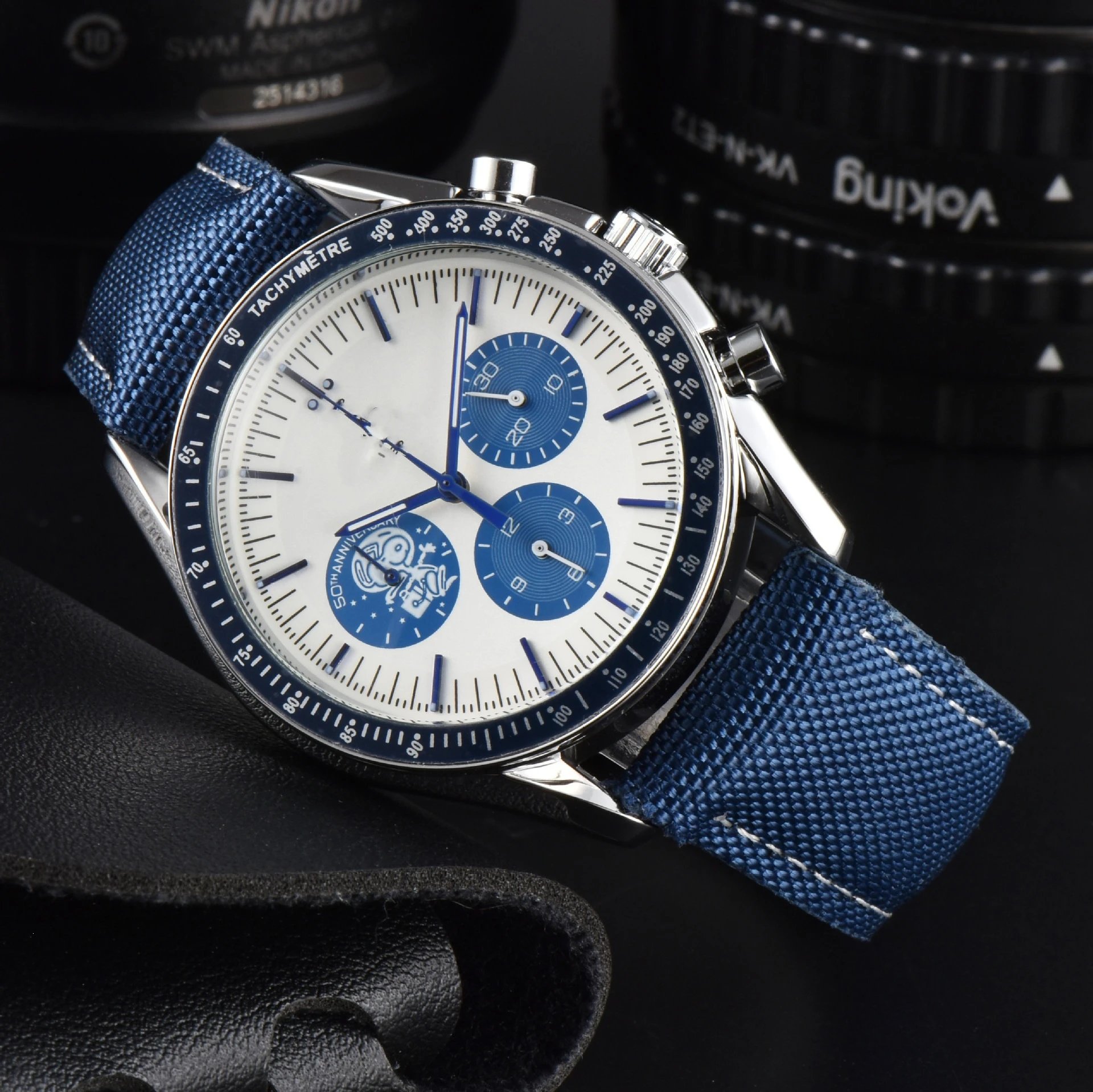 Omega Speedmaster Apollo 11 50th Anniversary Chronograph White Dial Blue Strap Watch Watches - 8