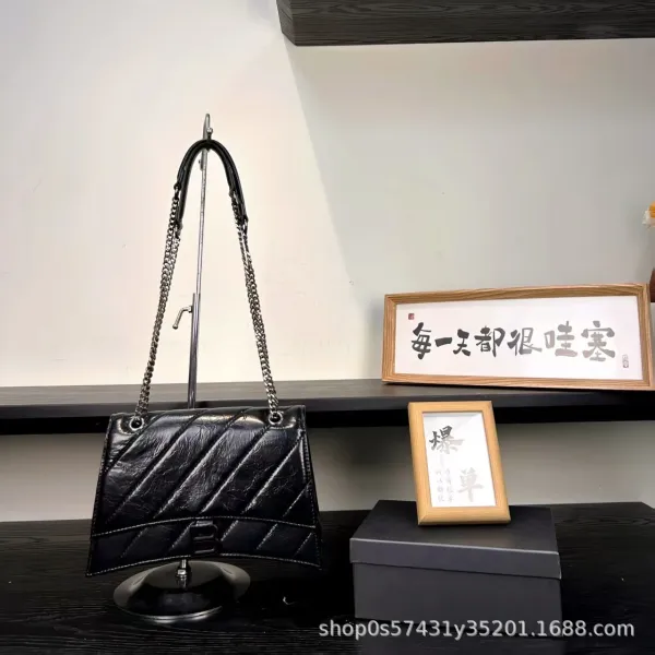 Balenciaga Hourglass Mini Quilted Chain Shoulder Bag in White, Black, and Pink - 3