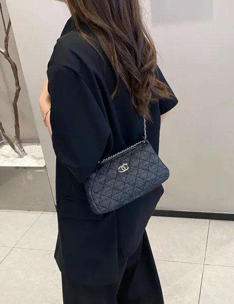 Chanel Mini Quilted Denim Chain Bag Light Blue Shoulder Bags - 2