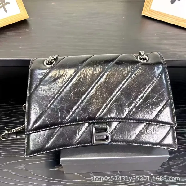 Balenciaga Hourglass Mini Quilted Chain Shoulder Bag in White, Black, and Pink - 6