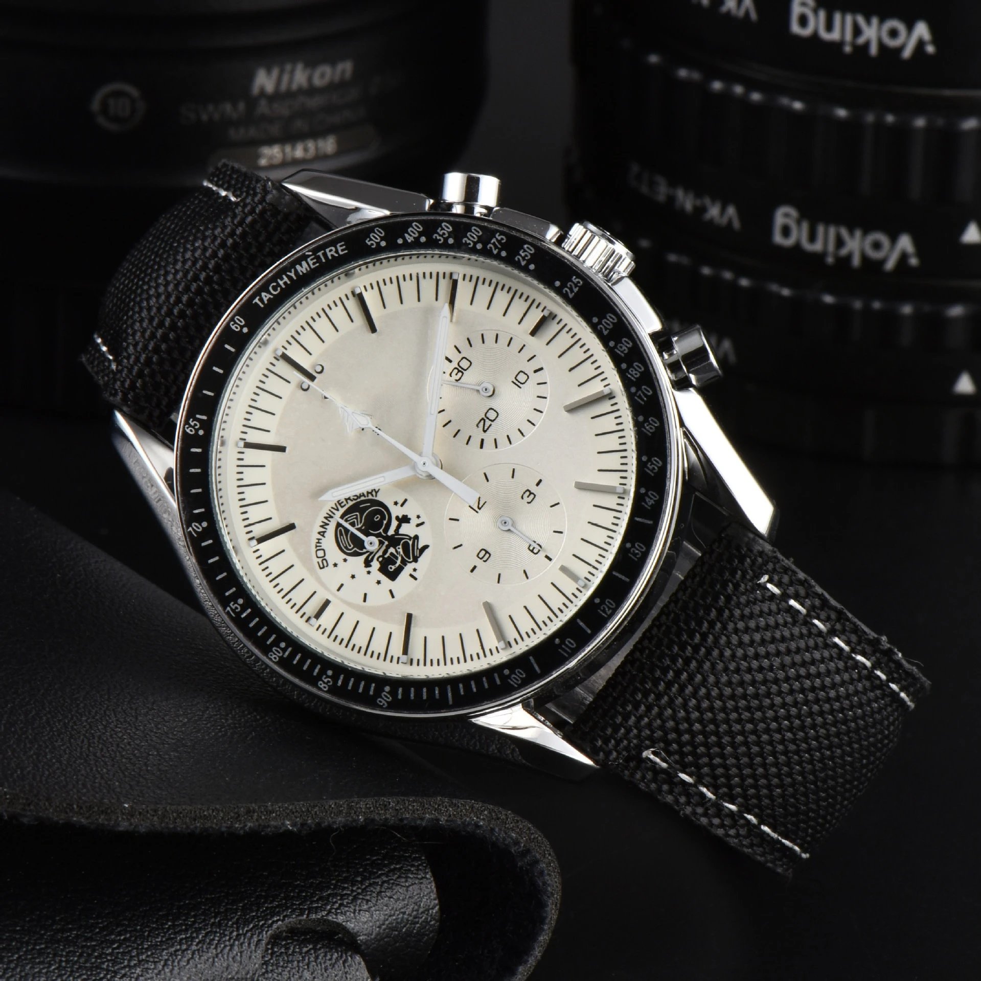 Omega Speedmaster Apollo 11 50th Anniversary Chronograph White Dial Blue Strap Watch Watches - 9