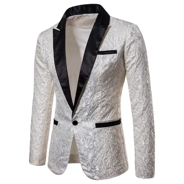 Design Floral Jacquard Blazer with Satin Lapel White Men's Blazer Outerwear.blazer - 1