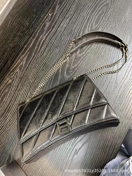 Balenciaga Hourglass Mini Quilted Chain Shoulder Bag in White, Black, and Pink - 11