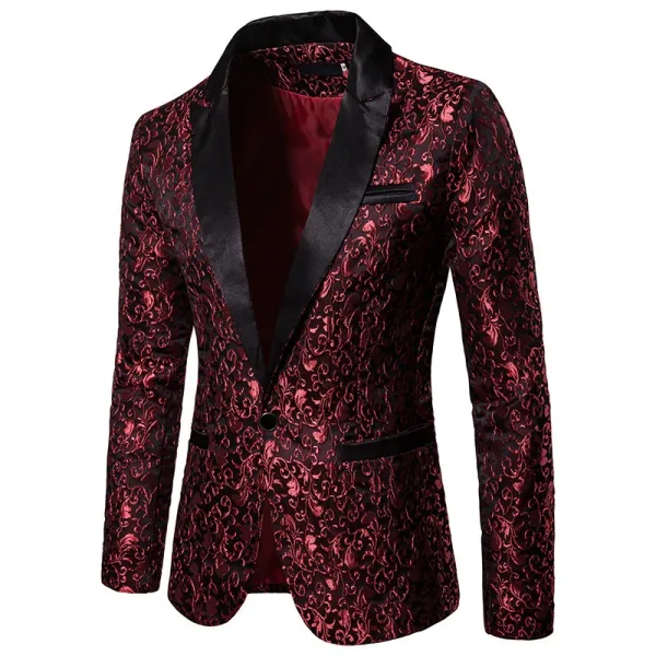 Design Floral Jacquard Blazer with Satin Lapel White Men's Blazer Outerwear.blazer - 11
