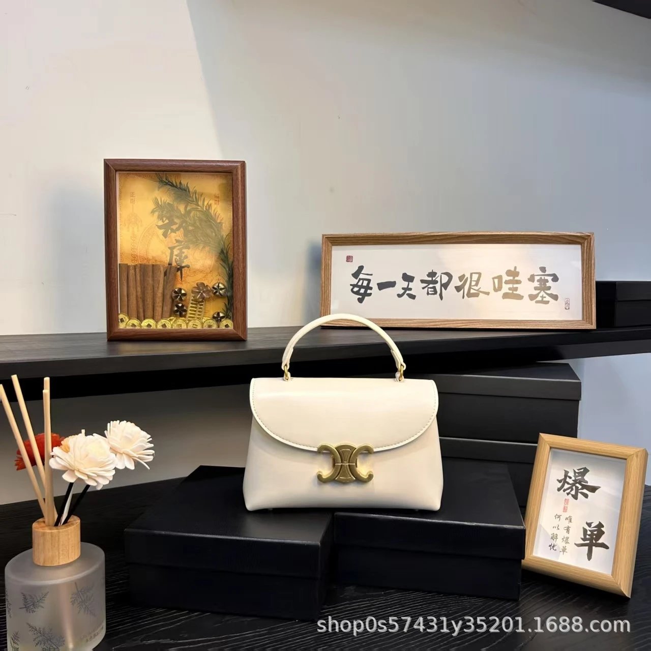 Celine Triomphe Mini Flap Bag White Handbag