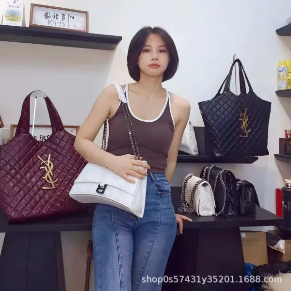 Balenciaga Hourglass Mini Quilted Chain Shoulder Bag in White, Black, and Pink - 19
