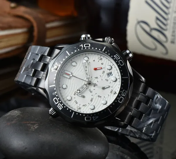 Design Omega Seamaster Chronograph Black Ceramic White Dial Watch Watches - 1