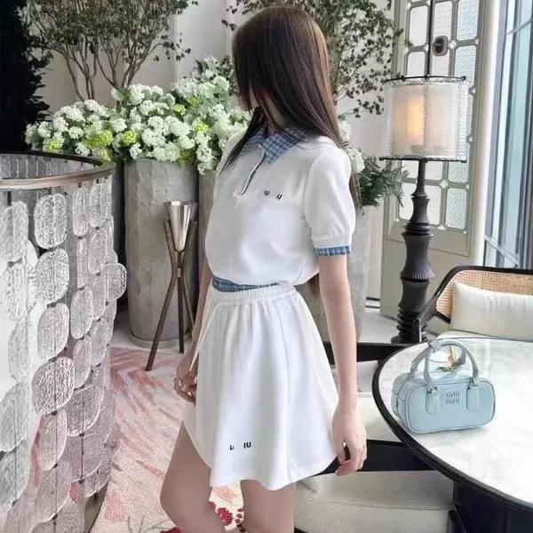 Miu Miu Collar-Contrast Polo Skirt Set White - 3