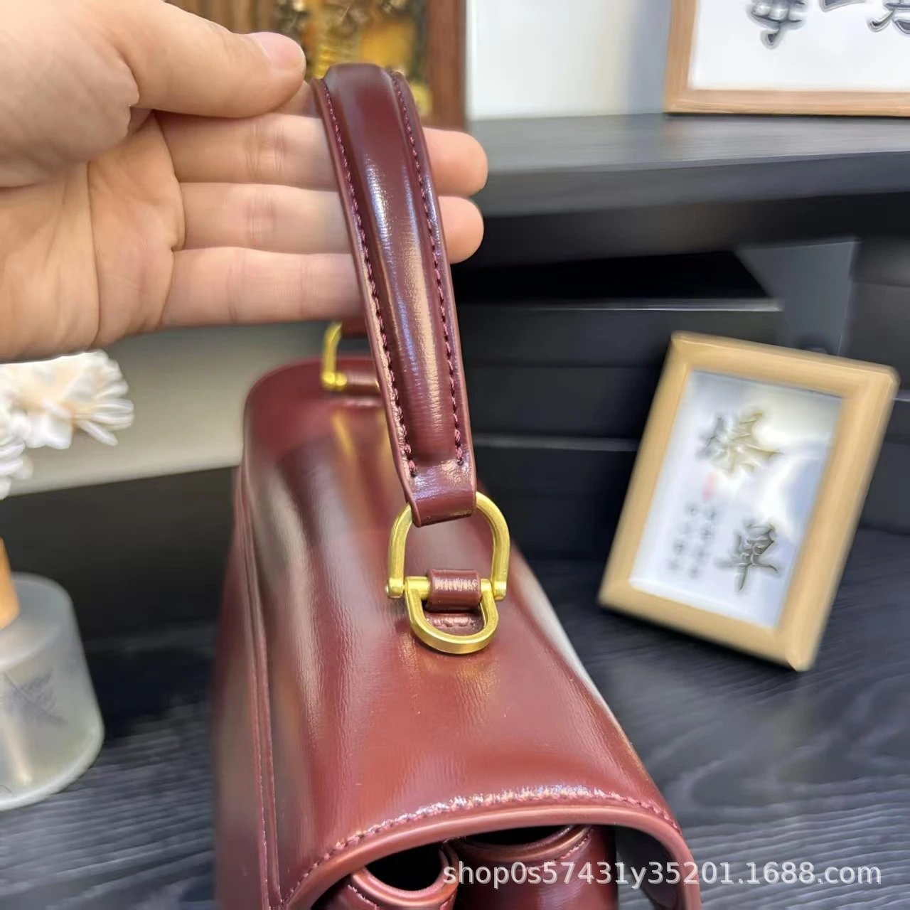 Celine Triomphe Mini Bag Burgundy Leather Handbag - 19