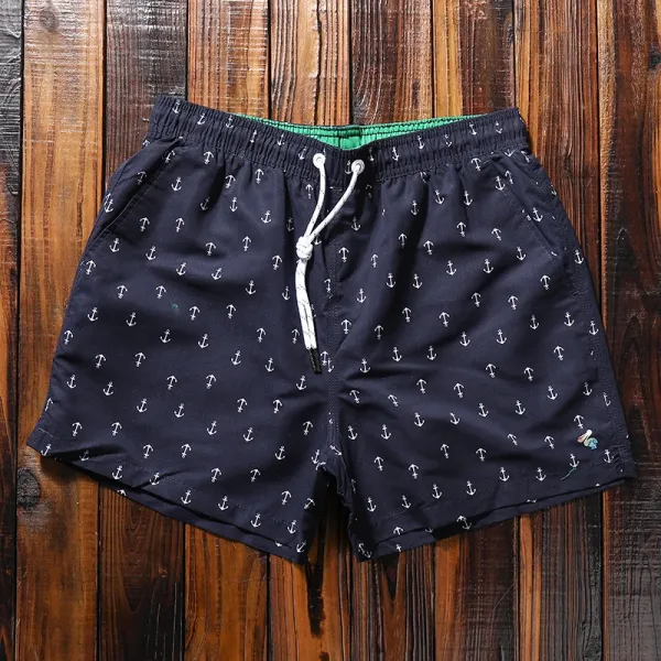 Design Anchor Print Swim Shorts Navy Swimwear - 1