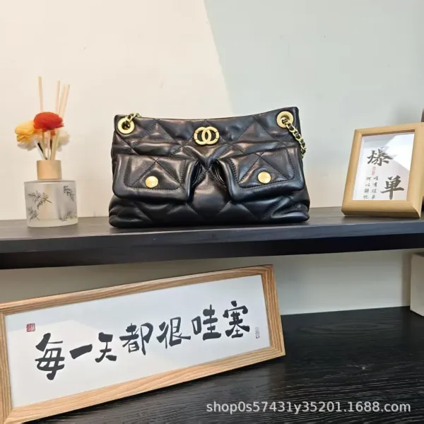 Chanel 22 Bag Black Quilted Leather Chain Shoulder Bag - 1