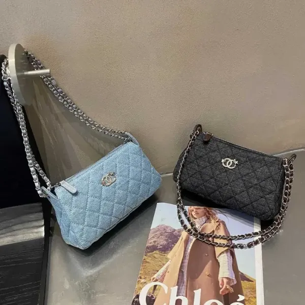 Chanel Mini Quilted Denim Chain Bag Light Blue Shoulder Bags - 7