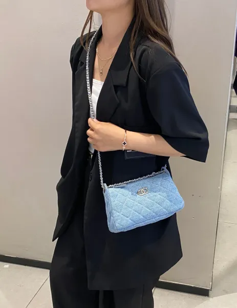 Chanel Mini Quilted Denim Chain Bag Light Blue Shoulder Bags - 10