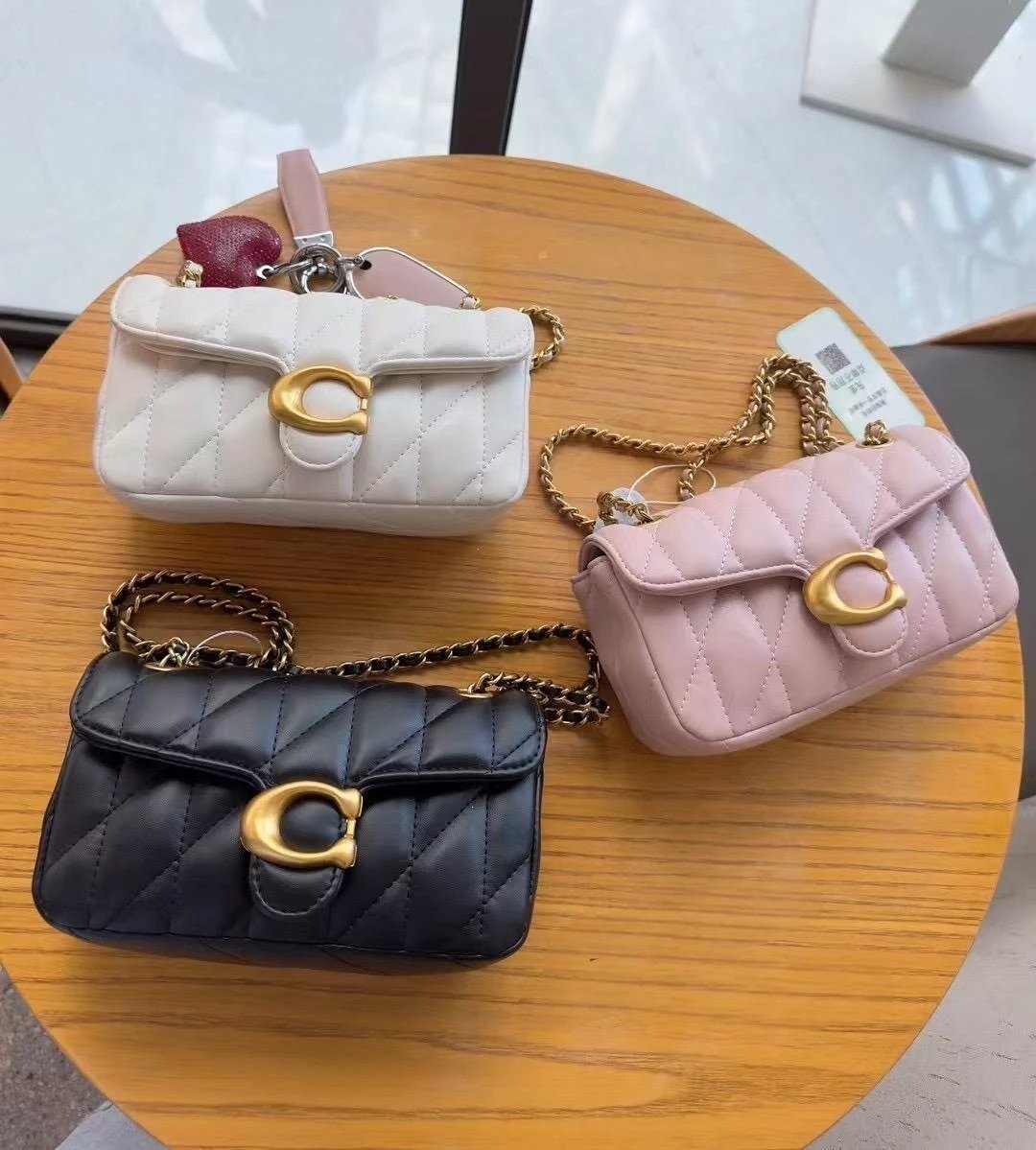 Coach Tabby Quilted Chain Shoulder Bag Black and White - 2