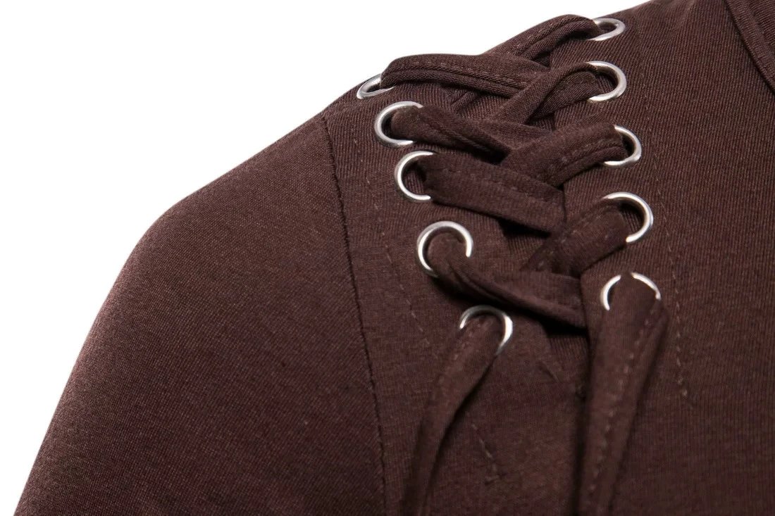 Design Lace-Up Asymmetrical Brown T-Shirt Tops.t Shirts - 9