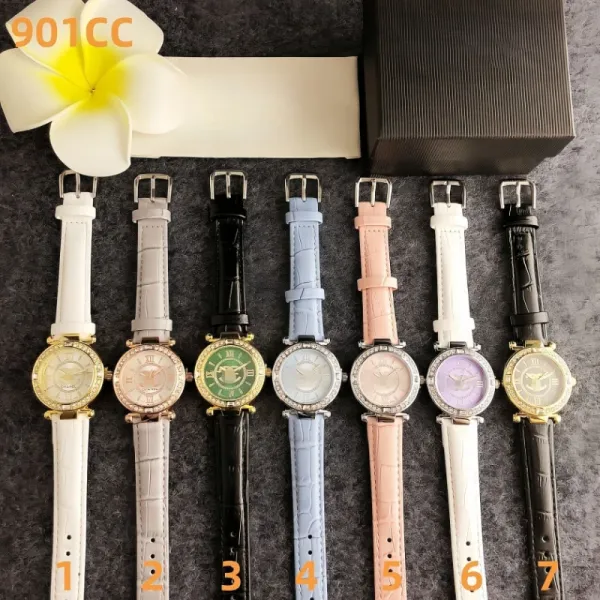 Design Quartz Watch with Crystal Bezel and Gray Leather Strap Watches - 3