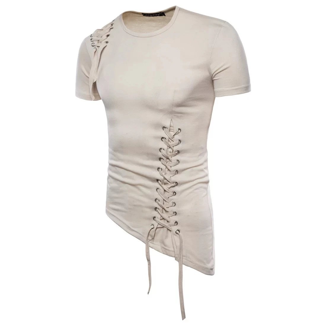 Design Lace-Up Asymmetrical Brown T-Shirt Tops.t Shirts - 22